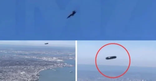 CRAZY FOOTAGE: During the Blue Angels airshow, a UFO zipped silently across the sky, leaving beachgoers in stunned disbelief.