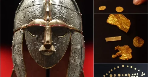 King Radwald’s golden helmet and 131 gold coins dating back 1,400 years discovered by amateur metal detector