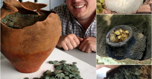 Lucky 30-year-old man dug up a buried 70-pound clay pot containing 10,000 Roman coins dating from 240 to 320 AD