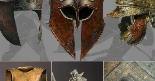 Impenetrable armor and ancient Roman helmet of the late 5th-4th centuries BC found in Vulci