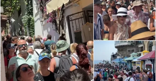 El infierno de los destinos vacacionales en Europa: los videos muestran calles repletas de multitudes y enormes colas en lugares de belleza famosos en Italia y Grecia, a pesar de las furiosas protestas contra el turismo.