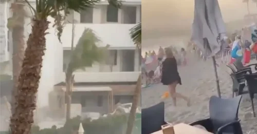 Momento dramático: los turistas huyen de la 'Tormenta de Satán' mientras las playas de España son evacuadas