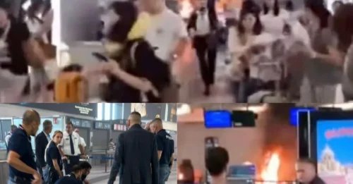 Una pasajera del aeropuerto de Milán Malpensa huyó por su vida cuando un hombre furioso inició un incendio.