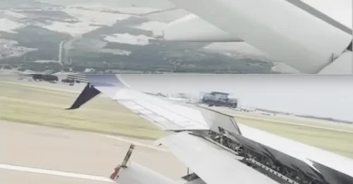 Momento de terror: el alerón roto del ala de un avión se despega en el aire durante un vuelo de Delta mientras los pasajeros hablan del avión Boeing 