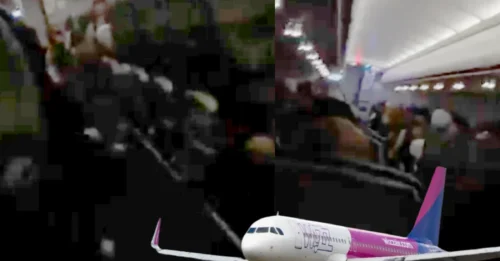 Vea a los pasajeros aterrorizados GRITAR mientras la turbulencia azota el vuelo de Wizz Air durante una terrible tormenta que obliga a un aterrizaje de emergencia.
