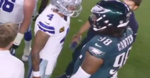 NFL Eruption: Disturbing Footage Captures Eagles' Jalen Carter's Vicious Assault on Dak Prescott, Resulting in Immediate Ejection.