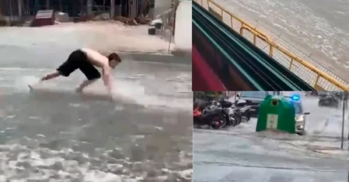 EXCLUSIVA: Benidorm se inunda con una tormenta inesperada: las calles se convierten en ríos y la gente se baña en ellas