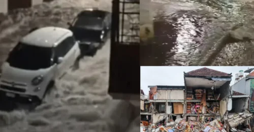Un video impactante muestra las inundaciones que inundan las calles de Sicilia, el punto crítico para las vacaciones británicas, en la última catástrofe climática que golpea a Europa.