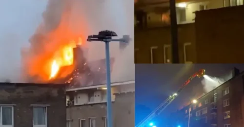 Huge fire breaks out at block of flats in Battersea as 100 firefighters battle raging inferno and 150 people evacuated