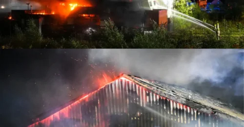 75 bomberos combaten un gran incendio en un almacén de neumáticos en el polígono industrial de la principal ciudad.