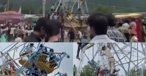 Momento de terror: la noria se derrumba y los pasajeros quedan colgando en el aire