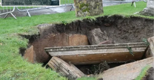 Un enorme socavón deja al descubierto una cripta subterránea de 300 años de antigüedad en medio del cementerio de una iglesia del Reino Unido.