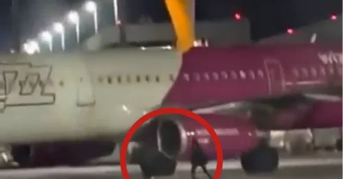 Momento impactante en el que dos pasajeros corren por la pista intentando alcanzar su vuelo perdido de Wizz Air desde un destino popular de vacaciones en la ciudad.